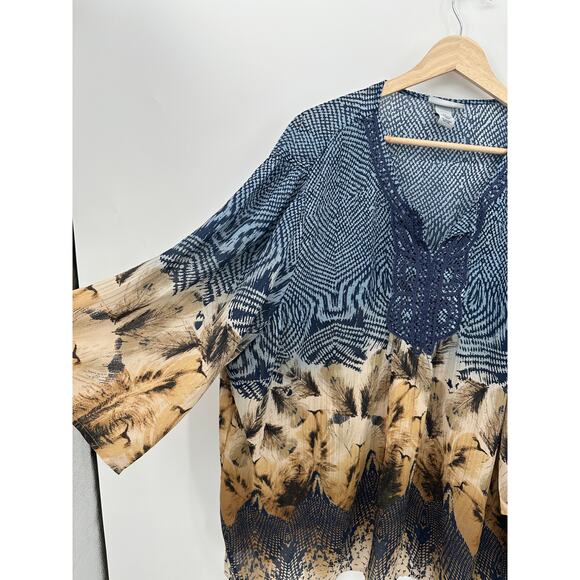 Catherines Womens Blue Tunic Size 2X Artsy Boho Oversized V Neck Sheer Shimmer - Picture 3 of 7